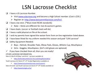 LSN Lacrosse Checklist