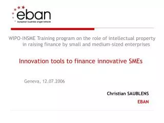 WIPO-INSME Training program on the role of intellectual property in raising finance by small and medium-sized enterprise