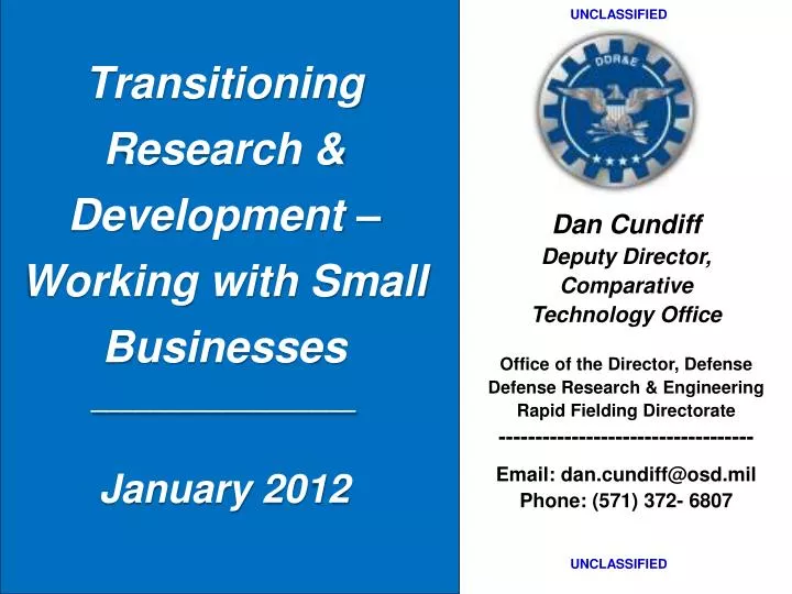 transitioning research development working with small businesses january 2012