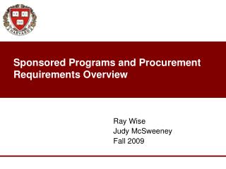 Sponsored Programs and Procurement Requirements Overview