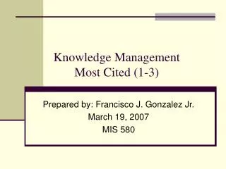 Knowledge Management Most Cited (1-3)