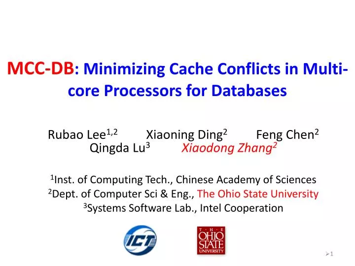 mcc db minimizing cache conflicts in multi core processors for databases