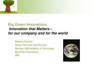 Big Green Innovations Innovation that Matters – for our company and for the world