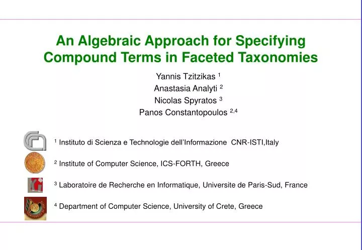 an algebraic approach for specifying compound terms in faceted taxonomies