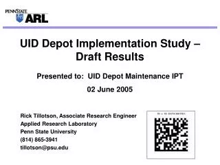 UID Depot Implementation Study – Draft Results