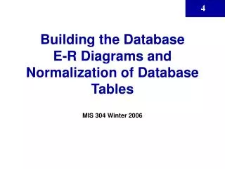Building the Database E-R Diagrams and Normalization of Database Tables