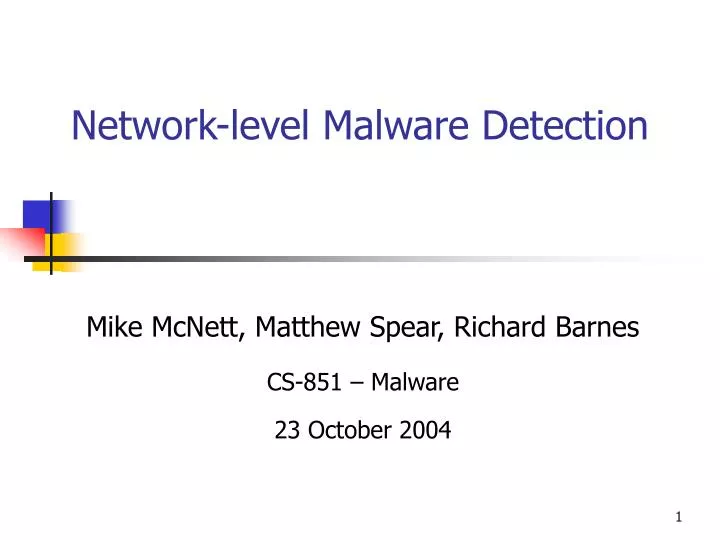 network level malware detection