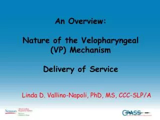 An Overview: Nature of the Velopharyngeal (VP) Mechanism Delivery of Service