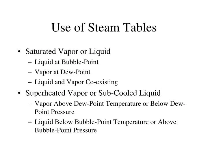 use of steam tables