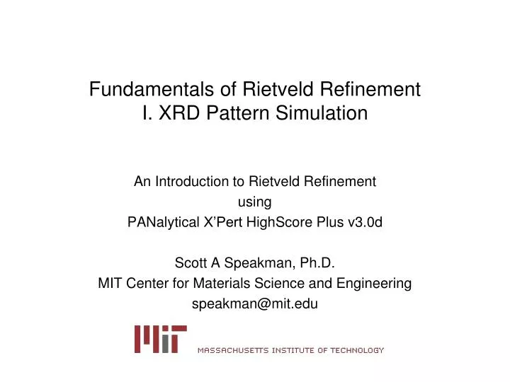 fundamentals of rietveld refinement i xrd pattern simulation