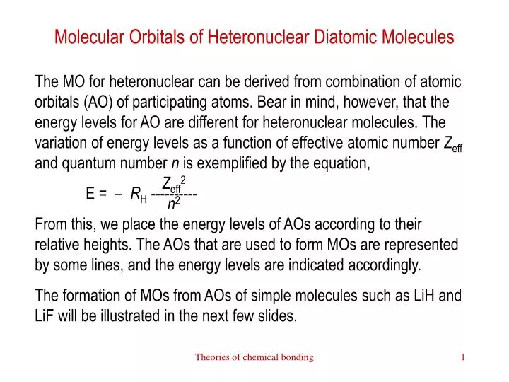 molecular orbitals of heteronuclear diatomic molecules