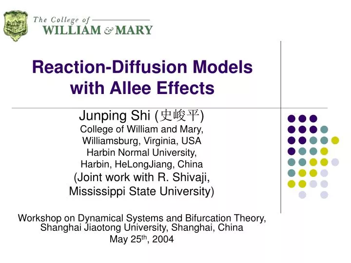 reaction diffusion models with allee effects