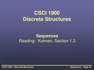 CSCI 1900 Discrete Structures