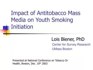 Impact of Antitobacco Mass Media on Youth Smoking Initiation