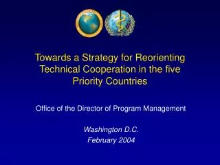 Towards a Strategy for Reorienting Technical Cooperation in the five Priority Countries