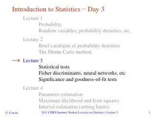 Introduction to Statistics ? Day 3