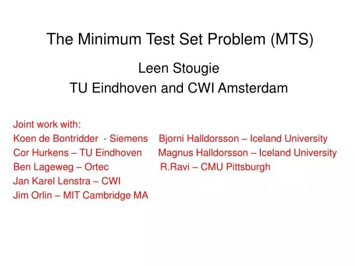 the minimum test set problem mts
