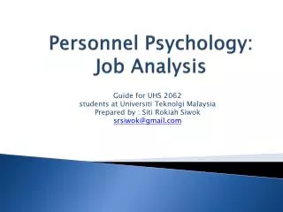 Personnel Psychology: Job Analysis