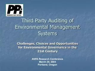 Third Party Auditing of Environmental Management Systems