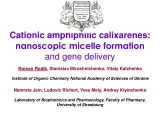 Cationic amphiphilic calixarenes: nanoscopic micelle formation and gene delivery