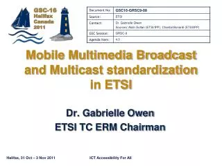 Mobile Multimedia Broadcast and Multicast standardization in ETSI