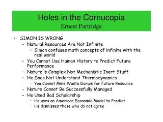 Holes in the Cornucopia Ernest Partridge