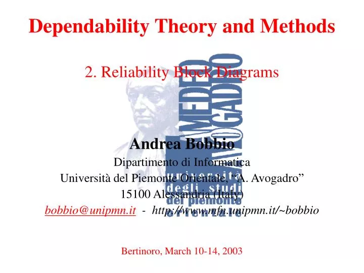 dependability theory and methods 2 reliability block diagrams
