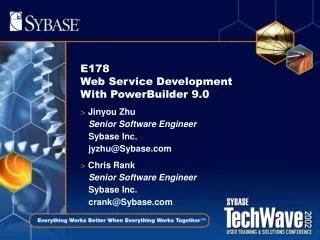 E178 Web Service Development With PowerBuilder 9.0