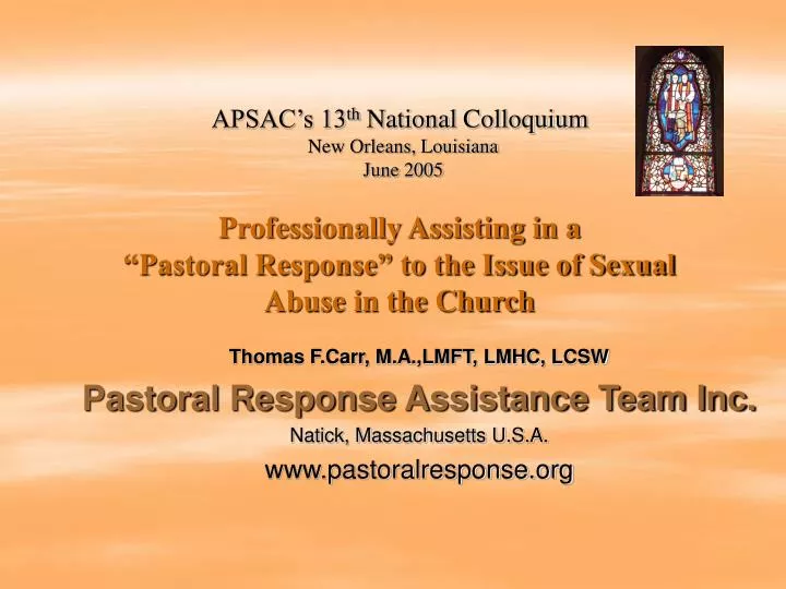 professionally assisting in a pastoral response to the issue of sexual abuse in the church