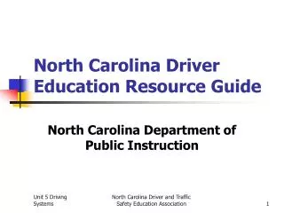 North Carolina Driver Education Resource Guide