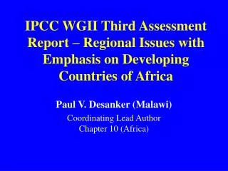 IPCC WGII Third Assessment Report – Regional Issues with Emphasis on Developing Countries of Africa