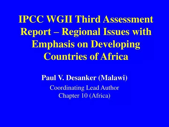ipcc wgii third assessment report regional issues with emphasis on developing countries of africa
