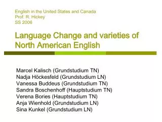 English in the United States and Canada Prof. R. Hickey SS 2006 Language Change and varieties of North American English