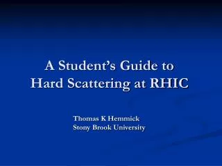 A Student’s Guide to Hard Scattering at RHIC