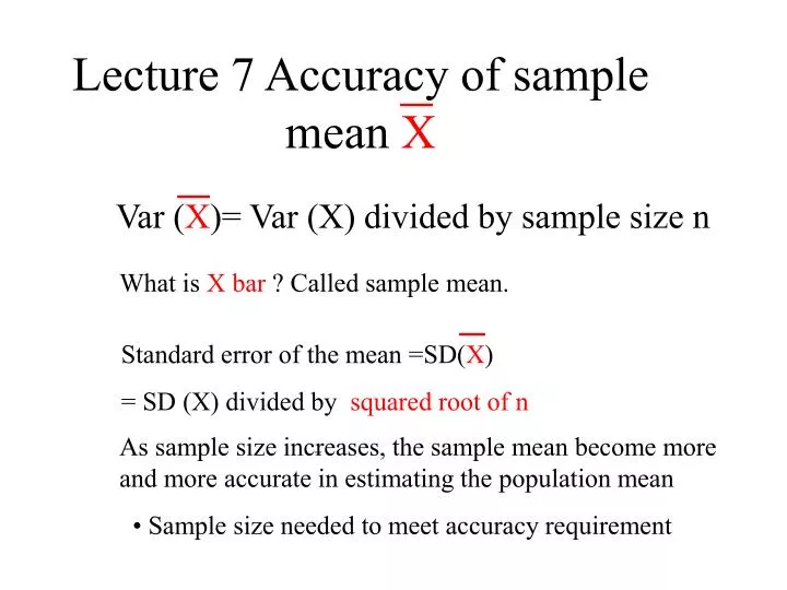 lecture 7 accuracy of sample mean x