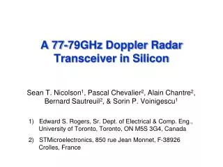 A 77-79GHz Doppler Radar Transceiver in Silicon
