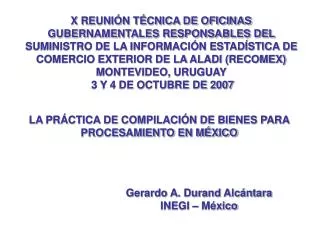 X REUNIÓN TÉCNICA DE OFICINAS GUBERNAMENTALES RESPONSABLES DEL SUMINISTRO DE LA INFORMACIÓN ESTADÍSTICA DE COMERCIO EXTE
