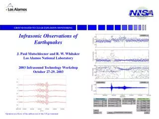 Infrasonic Observations of Earthquakes J. Paul Mutschlecner and R. W. Whitaker Los Alamos National Laboratory 2003 Infr