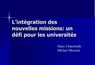 L’intégration des nouvelles missions: un défi pour les universités