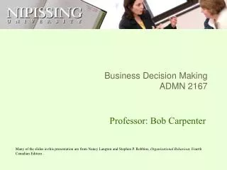 Business Decision Making ADMN 2167