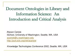 Document Ontologies in Library and Information Science: An Introduction and Critical Analysis
