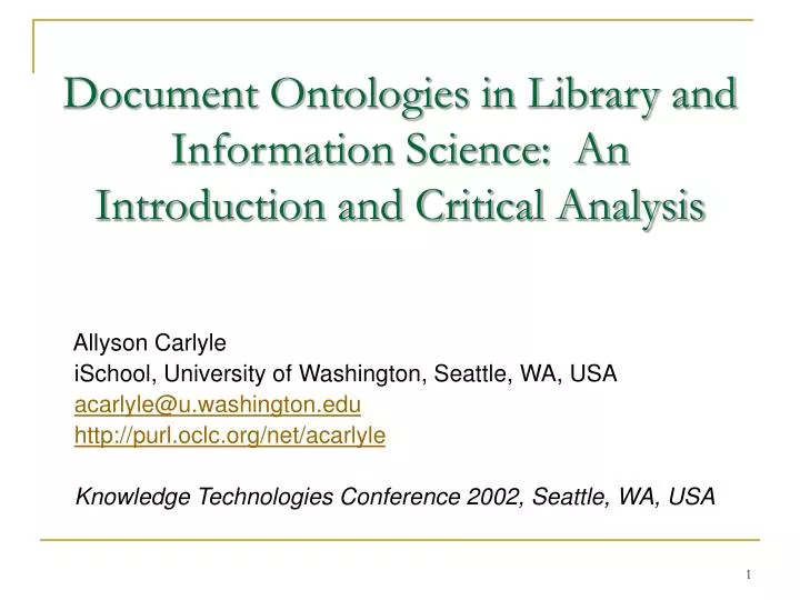 document ontologies in library and information science an introduction and critical analysis