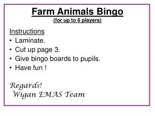 Farm Animals Bingo (for up to 6 players)