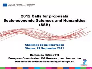 2012 Calls for proposals Socio-economic Sciences and Humanities (SSH)