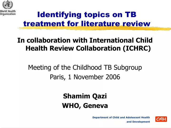 identifying topics on tb treatment for literature review