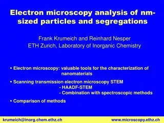 Electron microscopy analysis of nm-sized particles and segregations