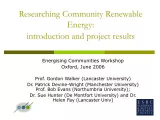 Researching Community Renewable Energy: introduction and project results
