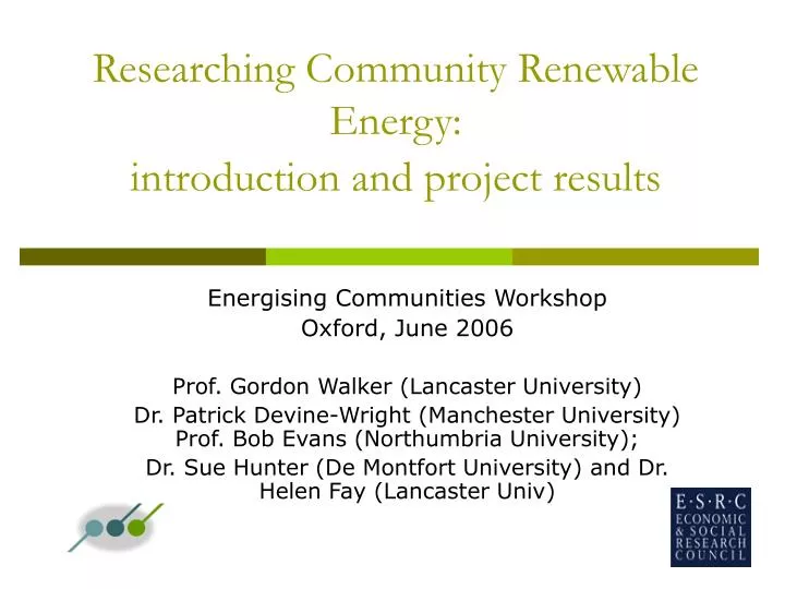 researching community renewable energy introduction and project results