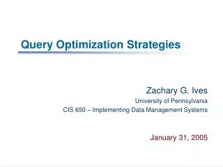 Query Optimization Strategies