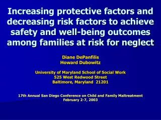 Increasing protective factors and decreasing risk factors to achieve safety and well-being outcomes among families at ri